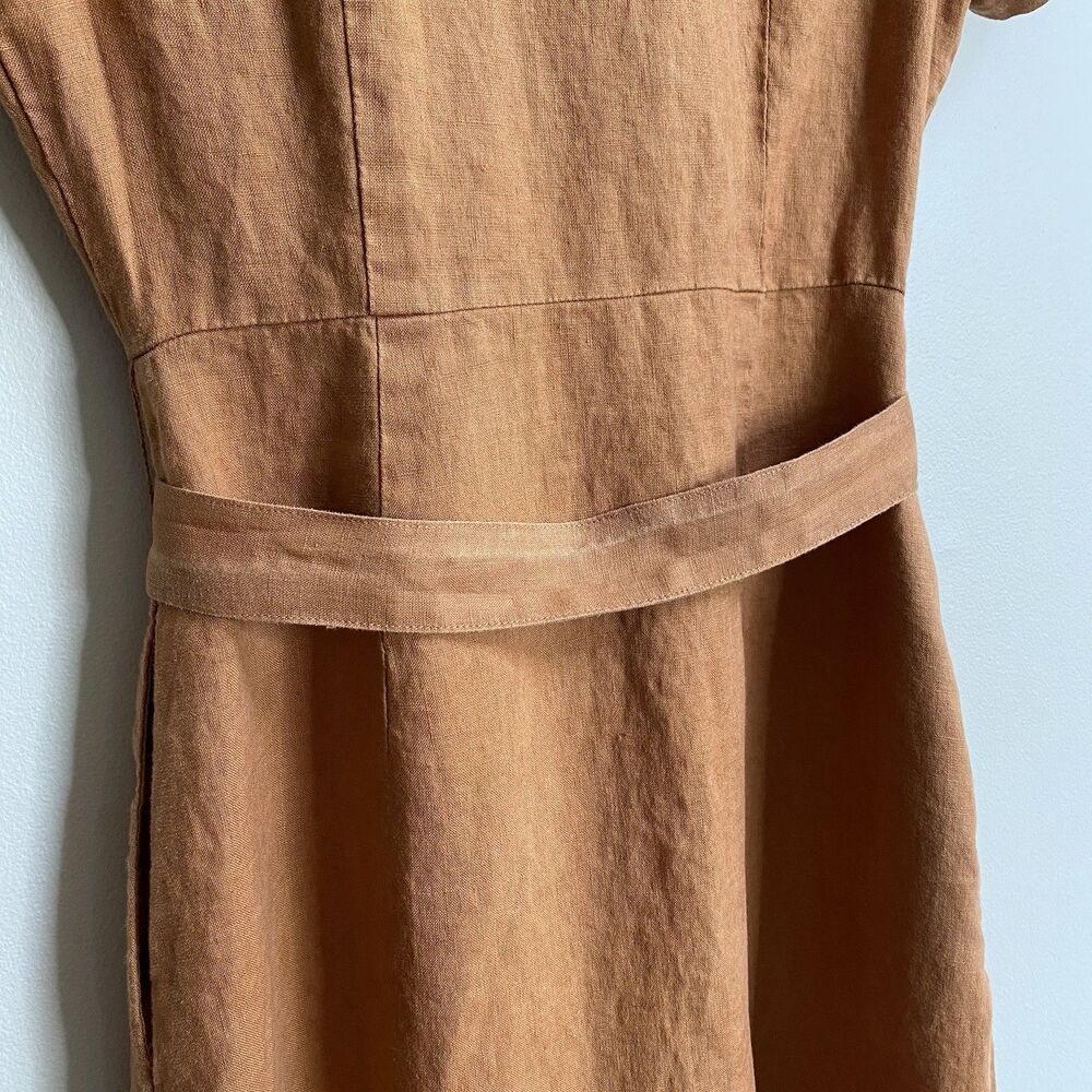 Quince Terracotta 100% European Linen Button Front Belted Midi Dress Size XS - Picture 11 of 14